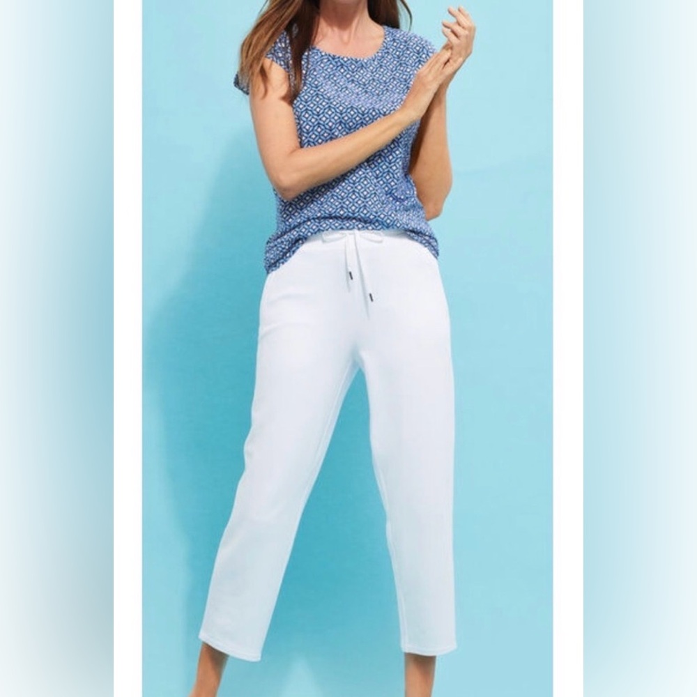 Talbots White Drawstring Joggers Pima Cotton Modal